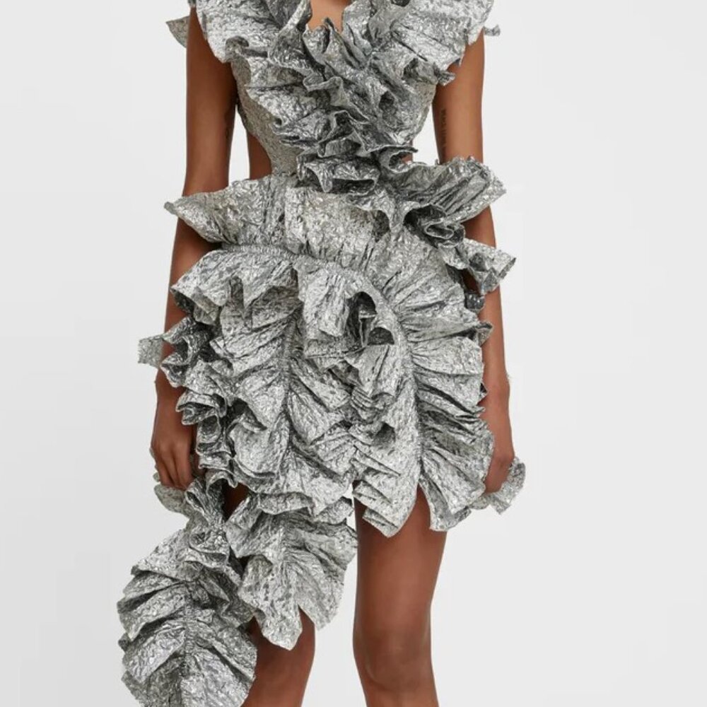 Silver ruffle dress, size 4